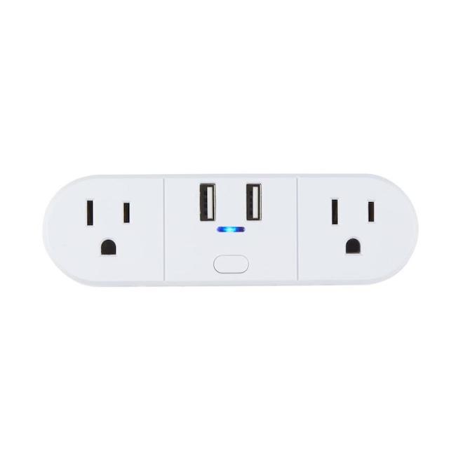 Globe Electric 2 Outlet Plug 2 USB ports (21A) Smart WI-FI Plug - White 50155