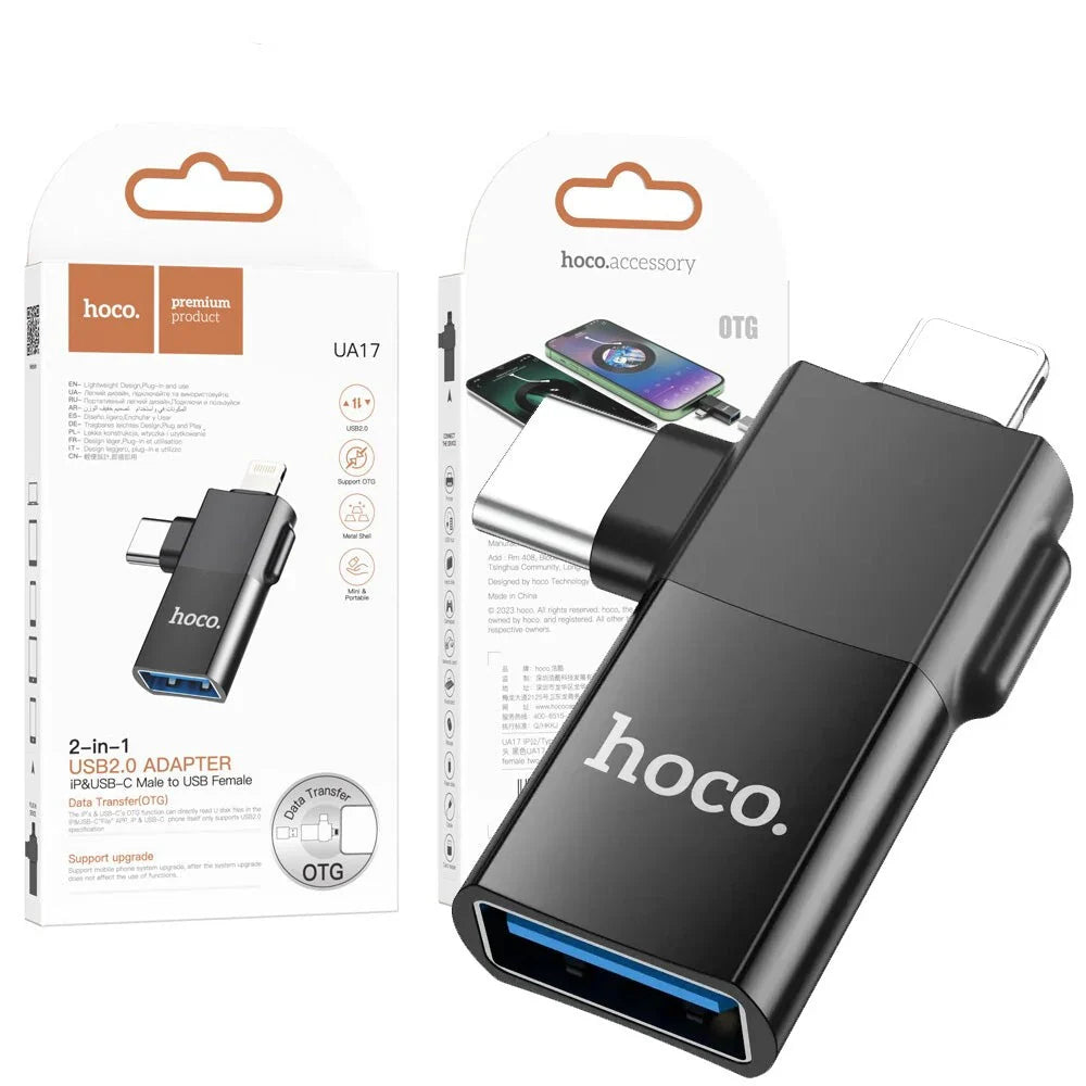 HOCO UA17 iPhone Male/Type-C Male To USB Female Two-In-One Adapter