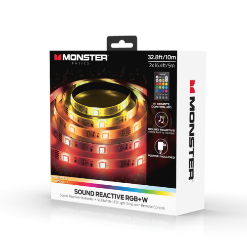 MLB7-2049-RGB 32.8FT Sound-Reactive RGB LED Amplifier Light Strip, Customizable Multicolor Lighting, Remote Control
