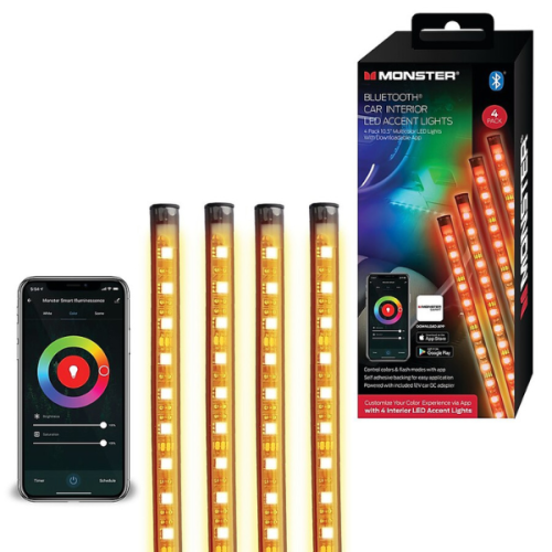 Monster MLB7-1089-RGB 4pack Bluetooth Car Interior LED Accent Light