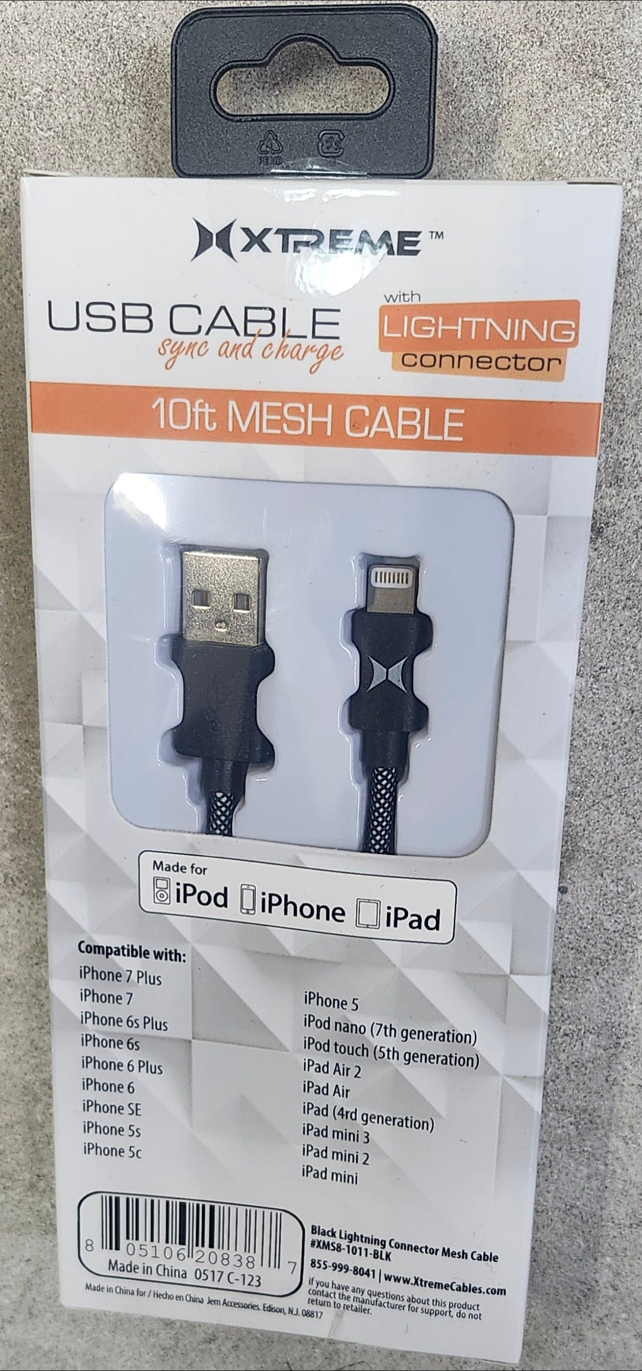10FT MESH LIGHTNING CABLE xms8-1011-blk
