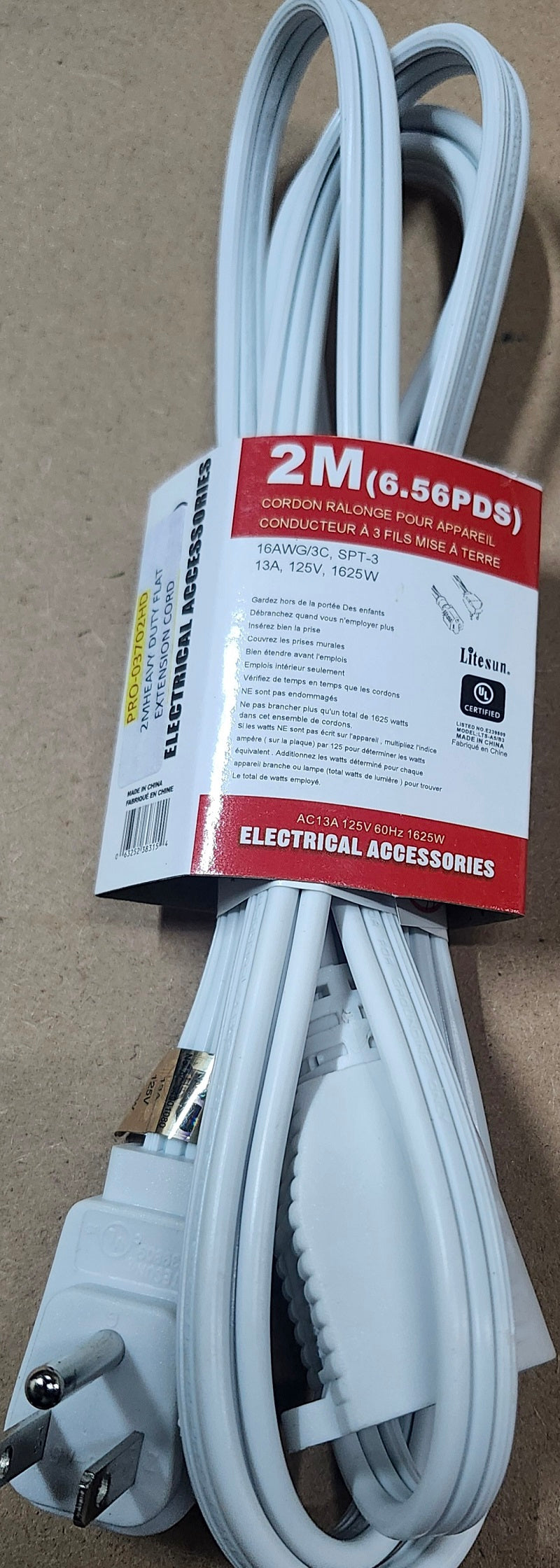 2M (6.56FT) APPLIANCE EXTENSION CORD-PRO-03702HD-WHITE