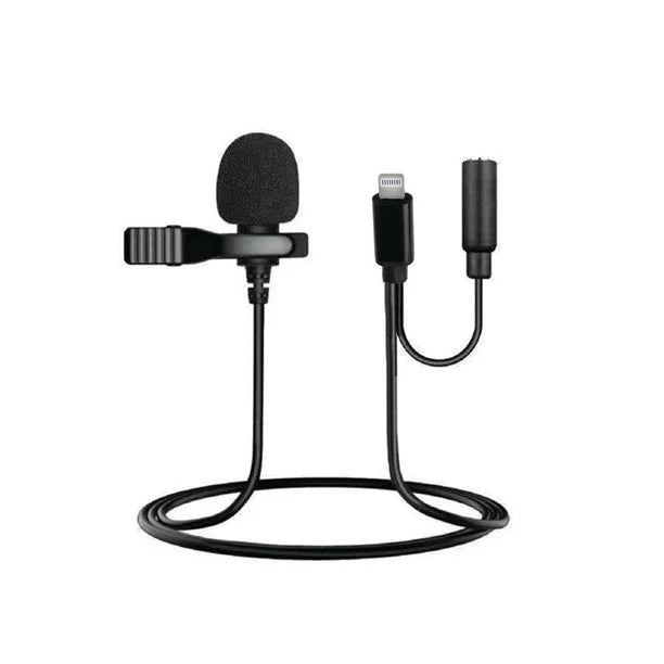Tech Lightning Lavalier Clip-On Microphone, Built-In Wind Muff, 5ft Cable/Aux Port XAC9-1018-BLK