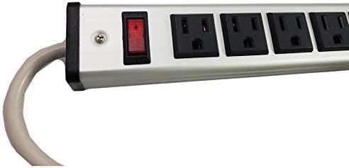 Global tone 03276 16 Outlet Power Bar 15A Circuit Breaker 3ft Cord (14AWG), Grey
