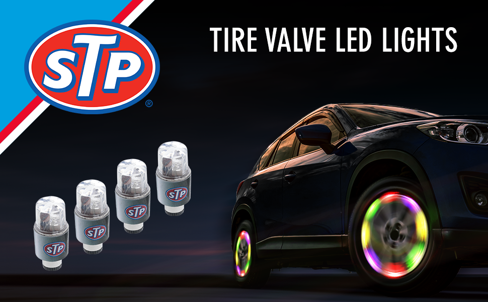 STP 4-Pack Multi-Color Universal LED Light Tire Valves Covers for Cars, All-Position Tires