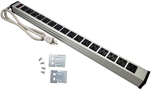 Global tone 03276 16 Outlet Power Bar 15A Circuit Breaker 3ft Cord (14AWG), Grey