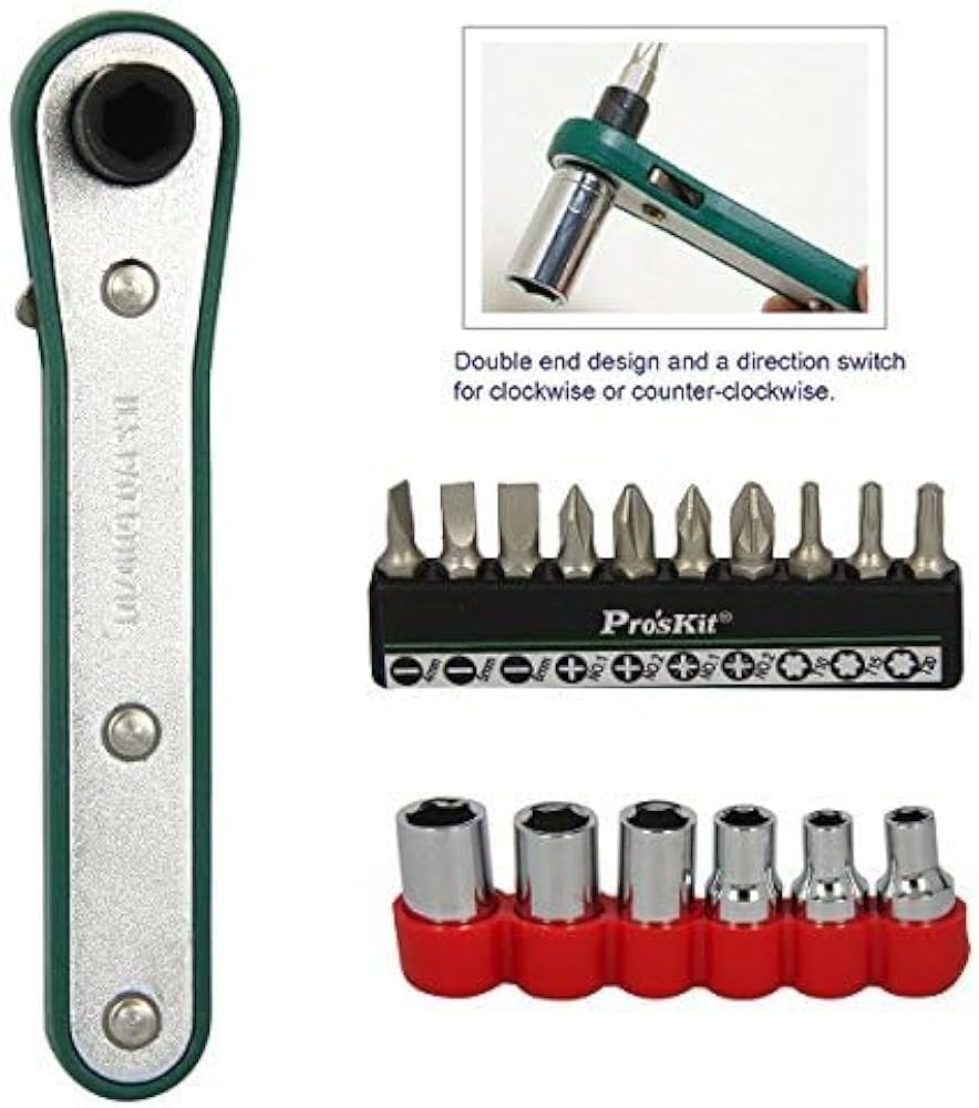 PROSKIT ENSEMBLE DE 17 PIÈCES À CLIQUET ET DOUILLES DÉCALÉES