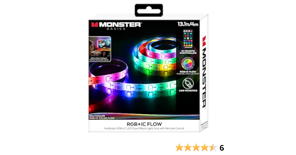 MONSTER LED FLOW Multi Color RGB + IC LED Light Strip With Remote Striking Colors