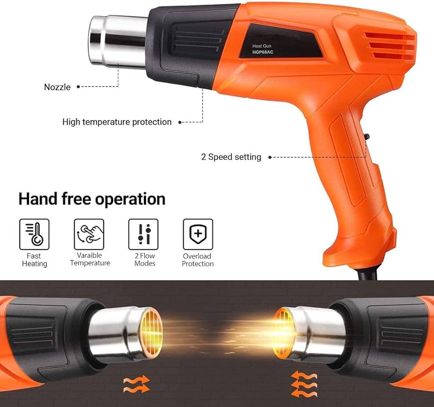 Pistolet thermique DSF HGP68AC 1500W, (572?-300L/Min 932?-500L/Min), Protection contre la surchauffe,