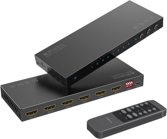 4K 60Hz HDMI Matrix 4x2, PORTTA 4 in 2 Out Switch Splitter with Toslink (4X2HDMI/MATRIX)