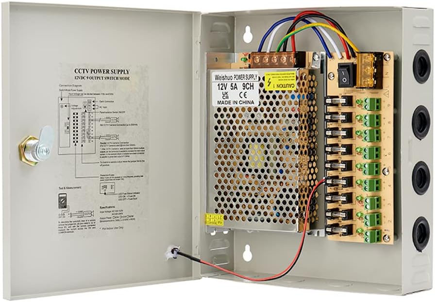 9 Channel 12V 5A Output CCTV Power Supply Box Swithing Power Supply for CCTV DVR Security System and Cameras