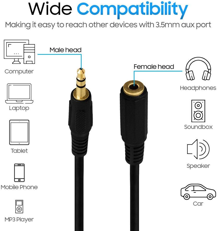 3.5mm Male to 3.5mm Female Stereo Aux Extension Cable