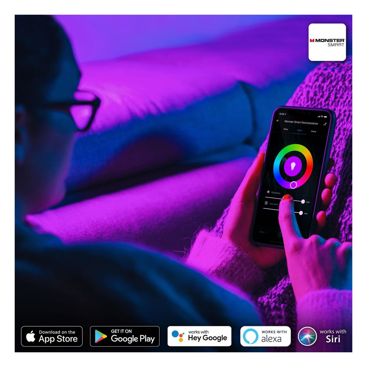 Bande LED RGBW extérieure WI-FI Monster Smart Illuminessence 10 M avec clips de montage standard