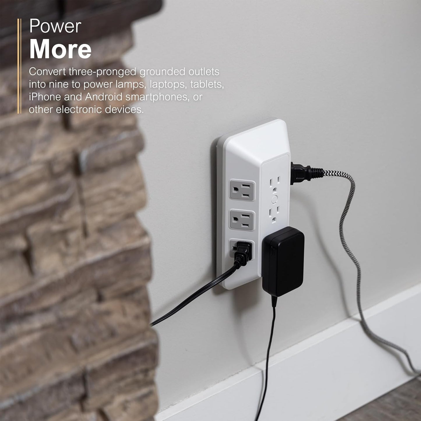 GE 9-Outlet Surge Protector, Multi Plug Outlet Extender, Wall Tap, Adapter 73628