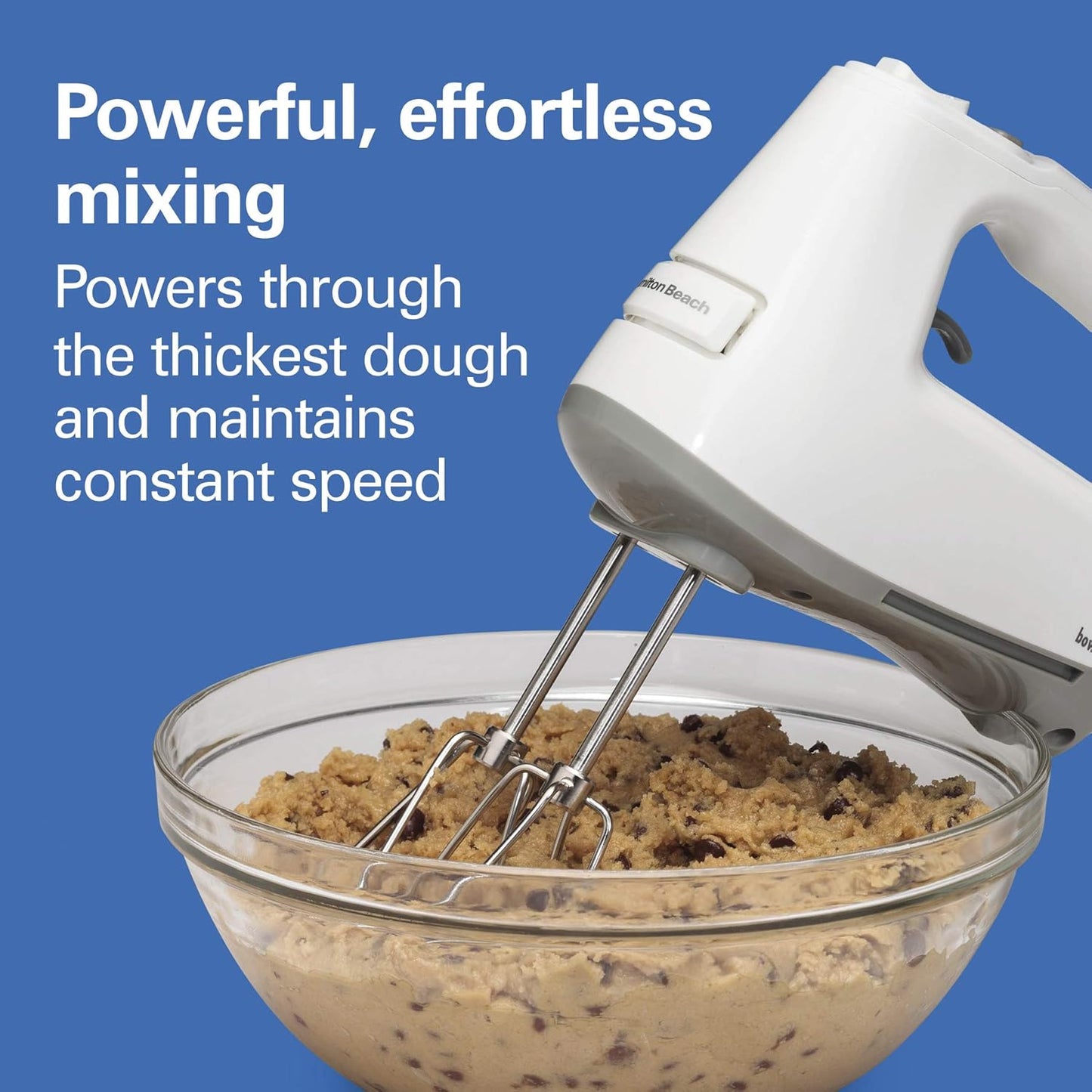 Hamilton Beach 3 Speeds Electric Hand Mixer with DC Motor , Wire Beaters, Whisk, Swivel Cord and Bowl Rest, White 62661