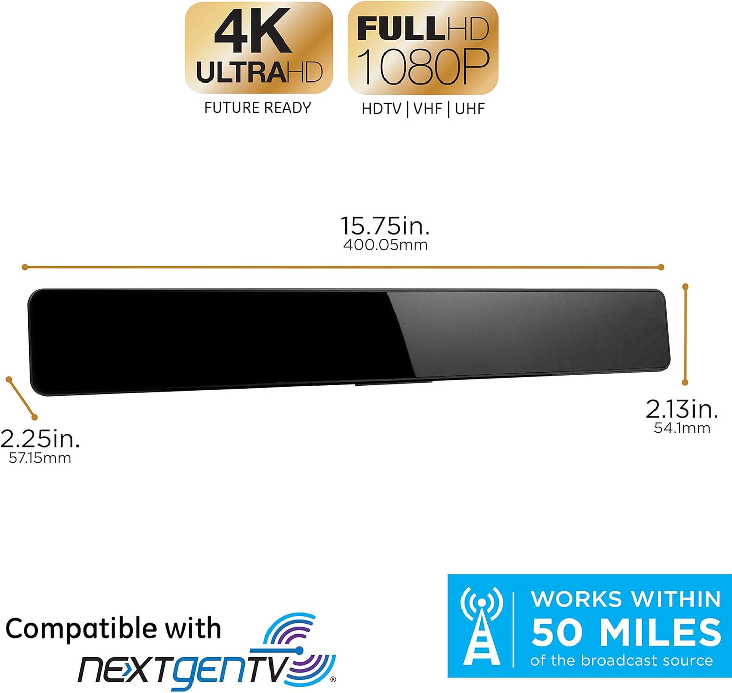 GE Ultra Pro TV Antenna, Newest 2020 Amplified Bar Design, Long Range 47331