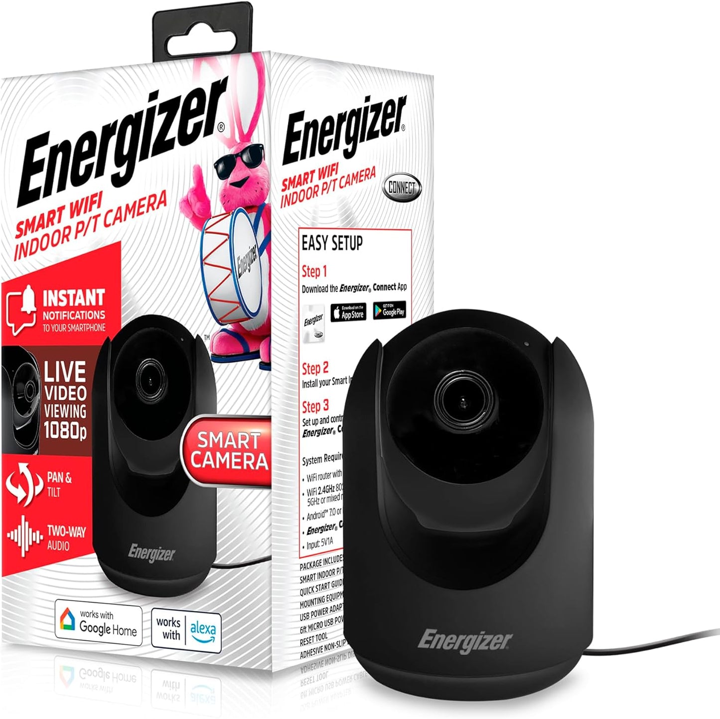 Energizer Smart 1080p Indoor Pan & Tilt, Motion Tracking, Camera,-EIP1-1005-BLK