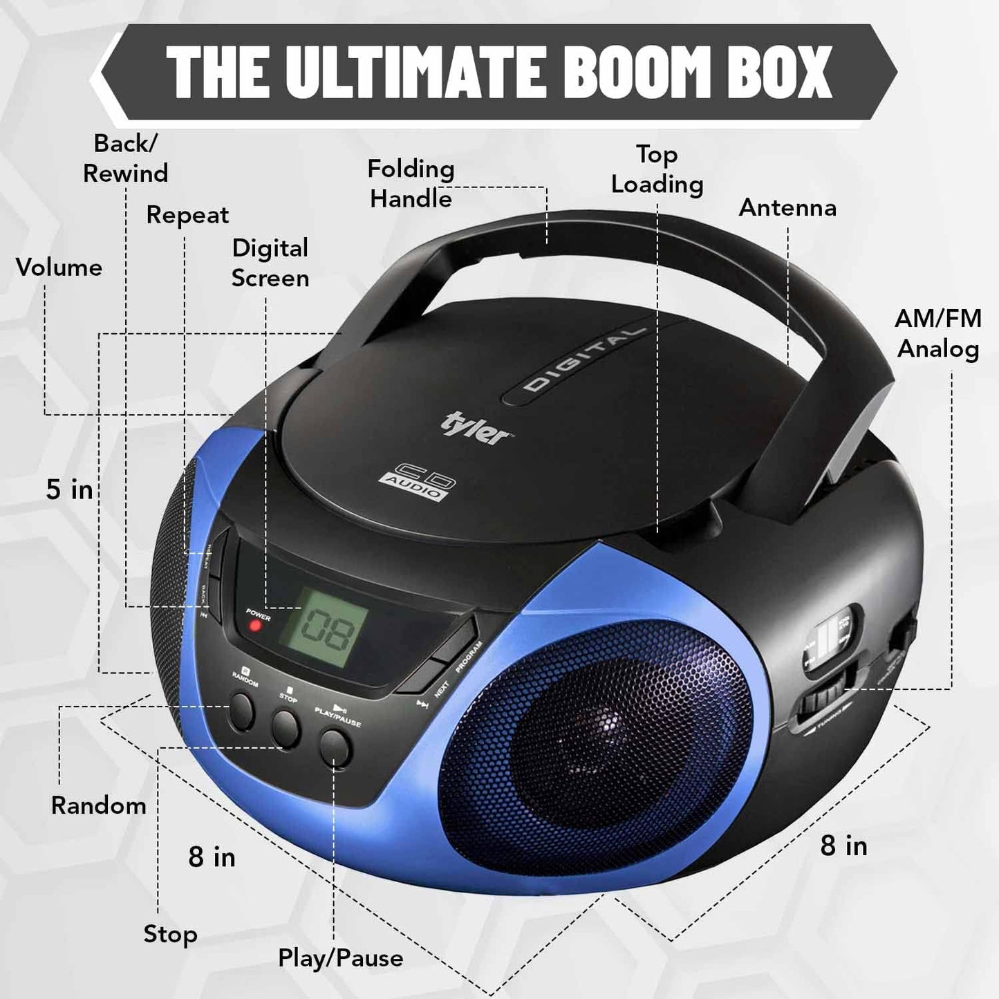 Tyler Portable Boombox CD Player AM/FM Radio TAU101