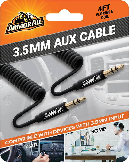 Armor All AAC9-0107-BLK Black 3.5mm Flexible Coil Auxiliary Cable