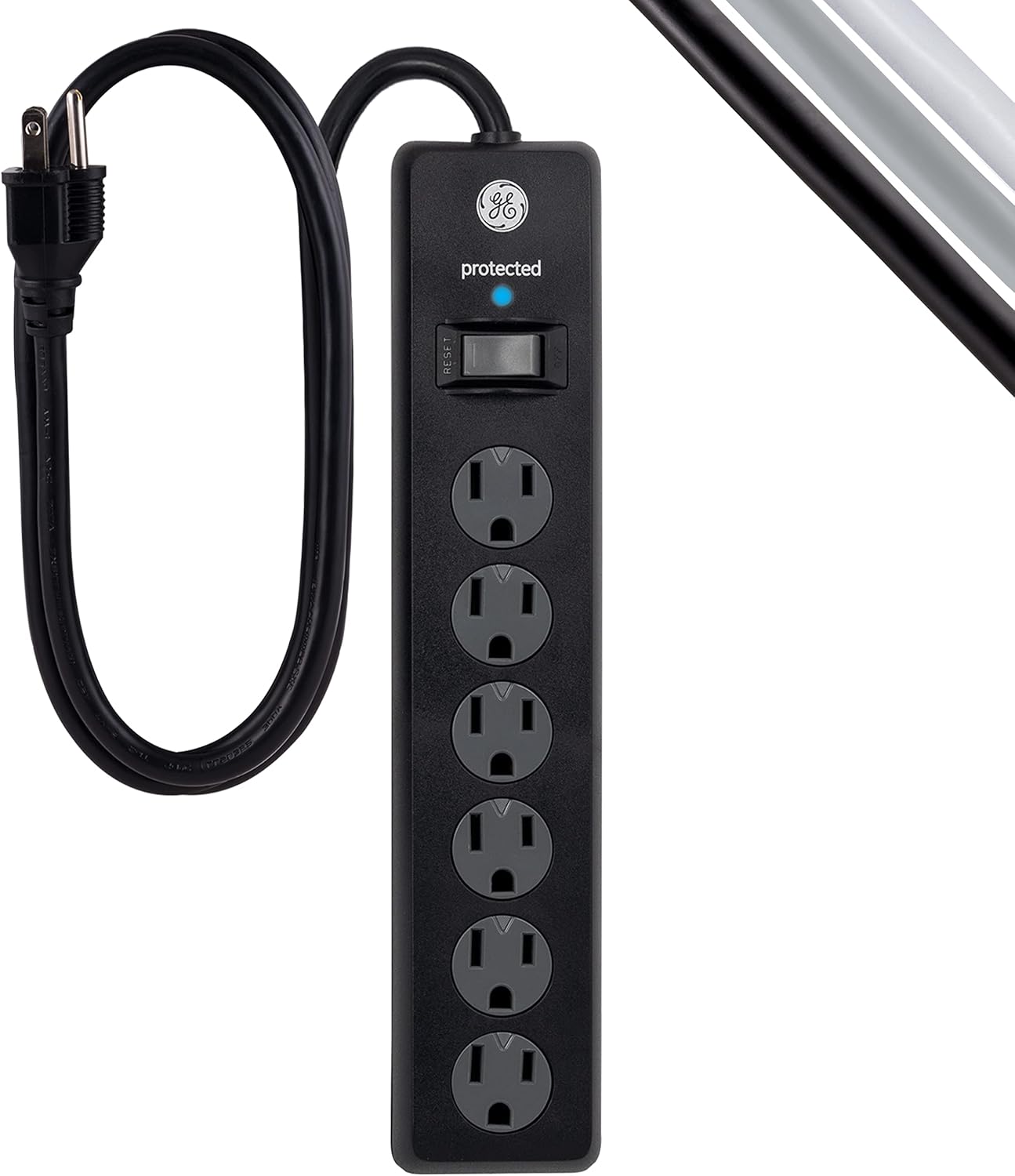 GE 6-Outlet Surge Protector, 3 Ft Extension Cord, Power Strip, 800 Joules, Heavy Duty 47224