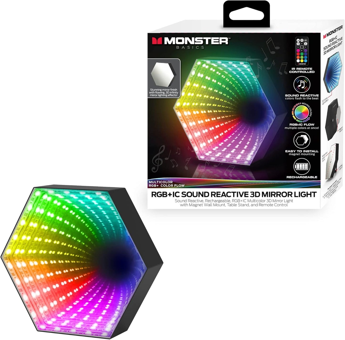 LUMIÈRE DE MIROIR 3D MULTICOLORE RECHARGEABLE ET RÉACTIVE AU SON