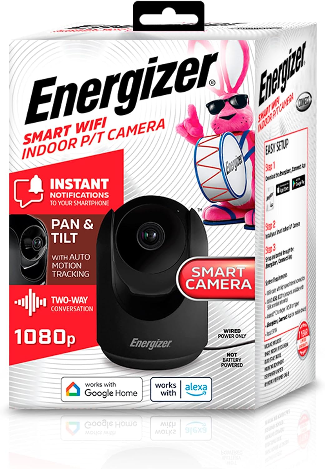 Energizer Smart 1080p Indoor Pan & Tilt, Motion Tracking, Camera,-EIP1-1005-BLK