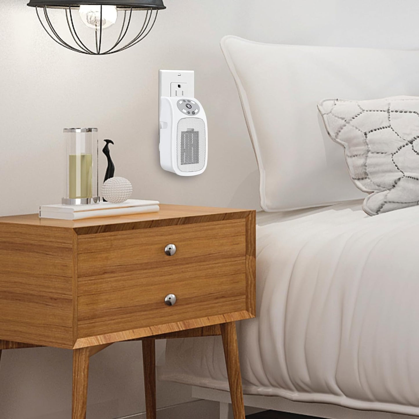 Aiwa Electric Outlet Ceramic Plug-In Space Heater with LCD Digital Screen, Adjustable Thermostat-WSH3-1003-WHT