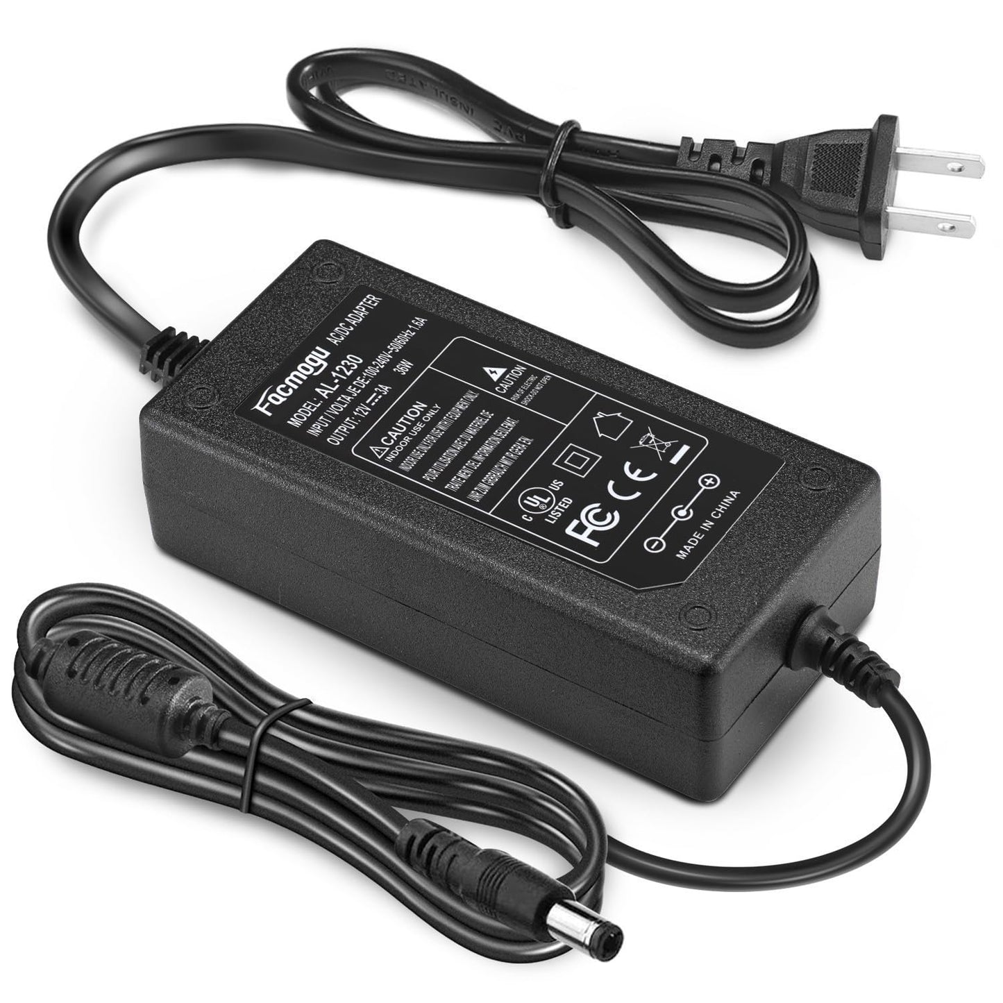 DC 12V 3A Power Adapter, 100-240V AC to DC 12V 3A 36W Power Supply HC-1236