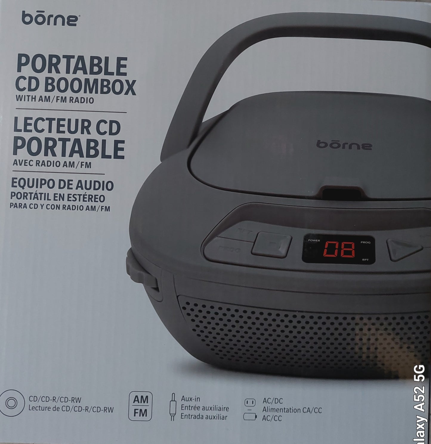 Borne Portable Boombox with AM/FM Radio and CD Player (GRAY) PRCD750-GR