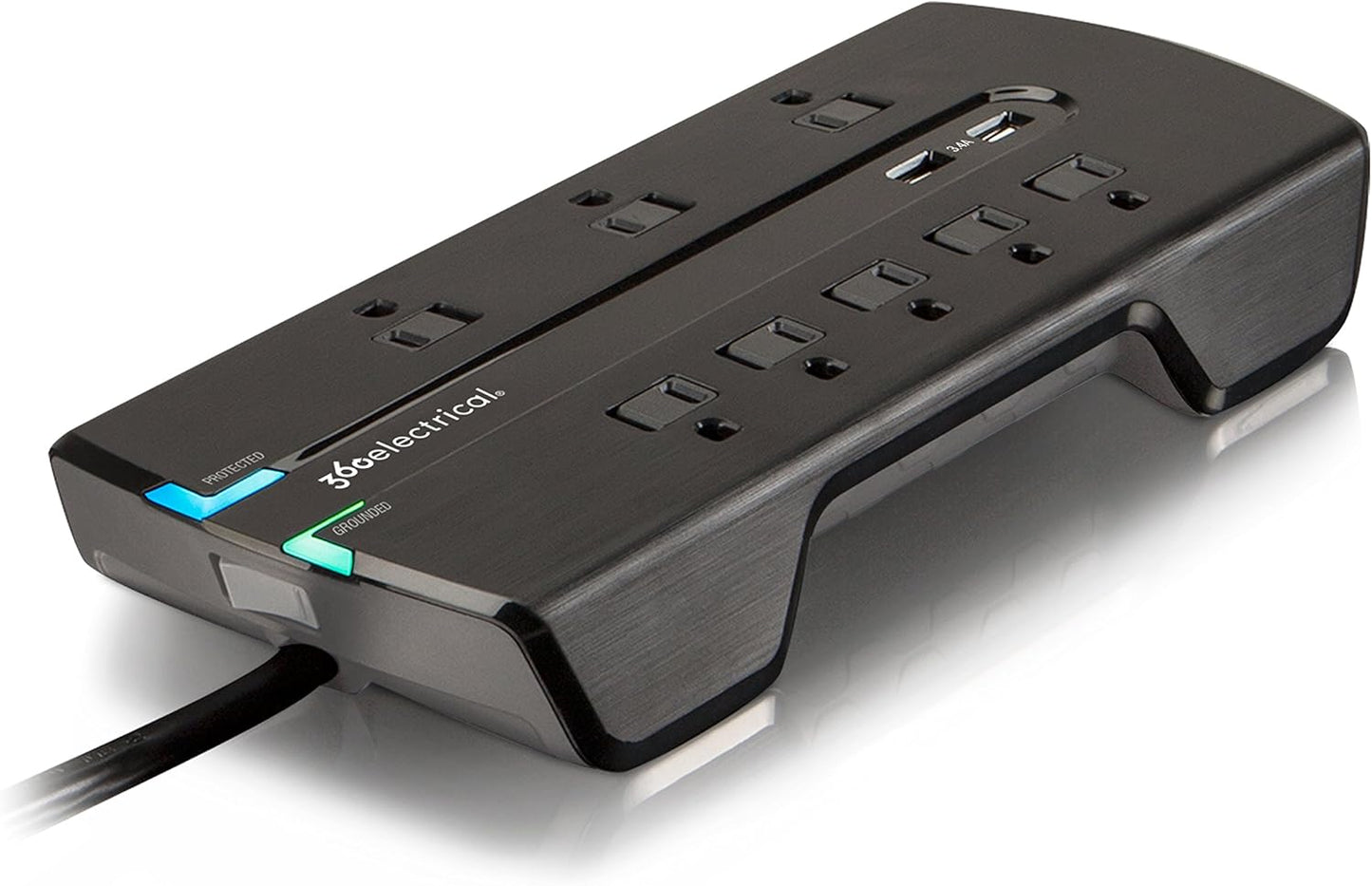 360 ELECTRICAL DIRECTOR 3.4 8-OUTLET SURGE STRIP WITH 2 X 3.4A USB PORTS, COAX & RJ11/RJ45 AND 1.8-METER (6-FT) CORD- BLACK