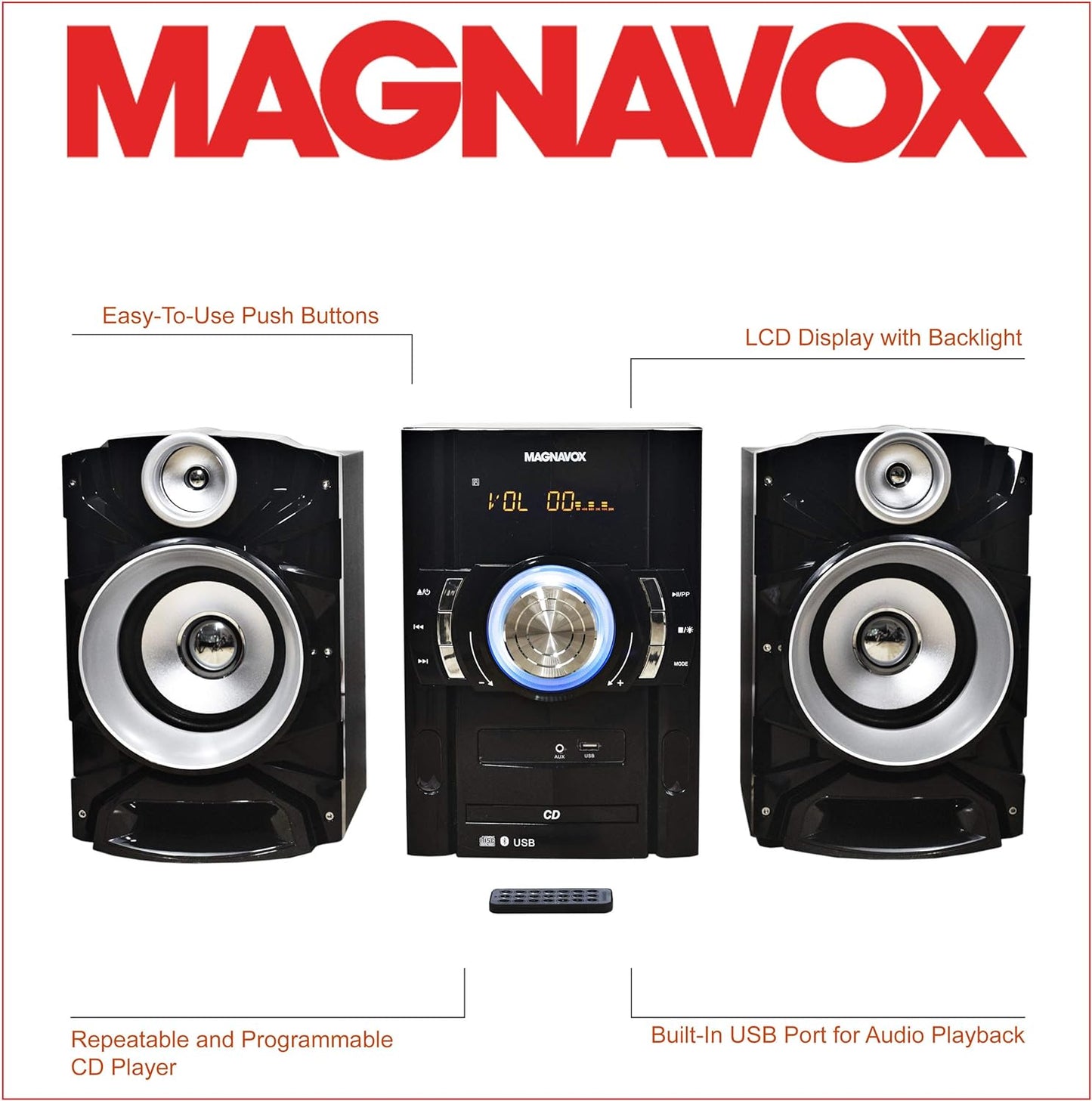 Magnavox MM440 3-Piece CD Shelf System with Digital PLL FM Stereo Radio, Bluetooth Wireless Technology