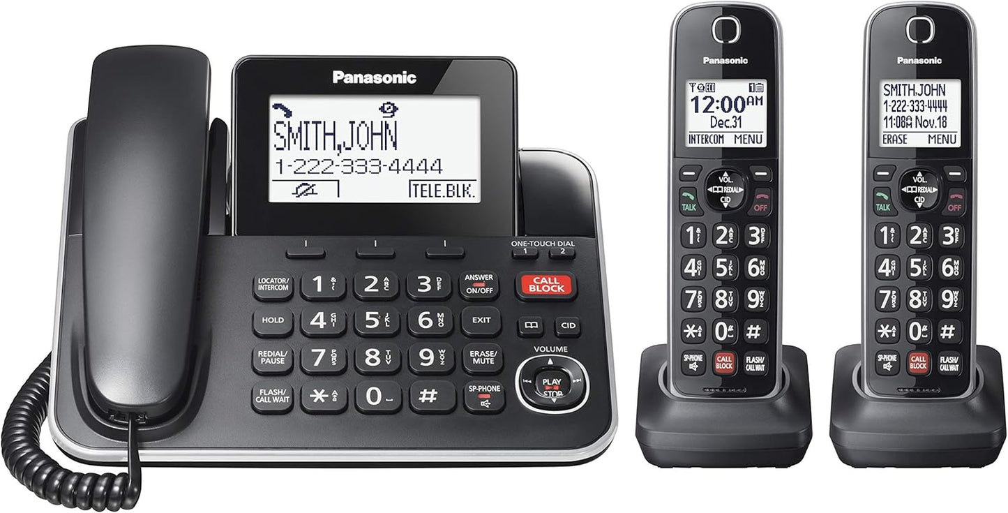 Panasonic KXTGF872 Téléphone filaire/sans fil 2 en 1, 2 combinés, noir