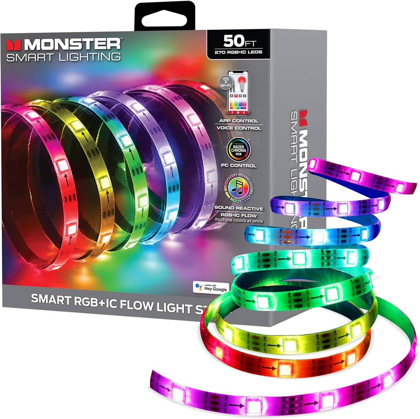 Monster Smart RGB+IC LED Strip Lights 50ft – Sound Reactive MLW7-1003-ICM