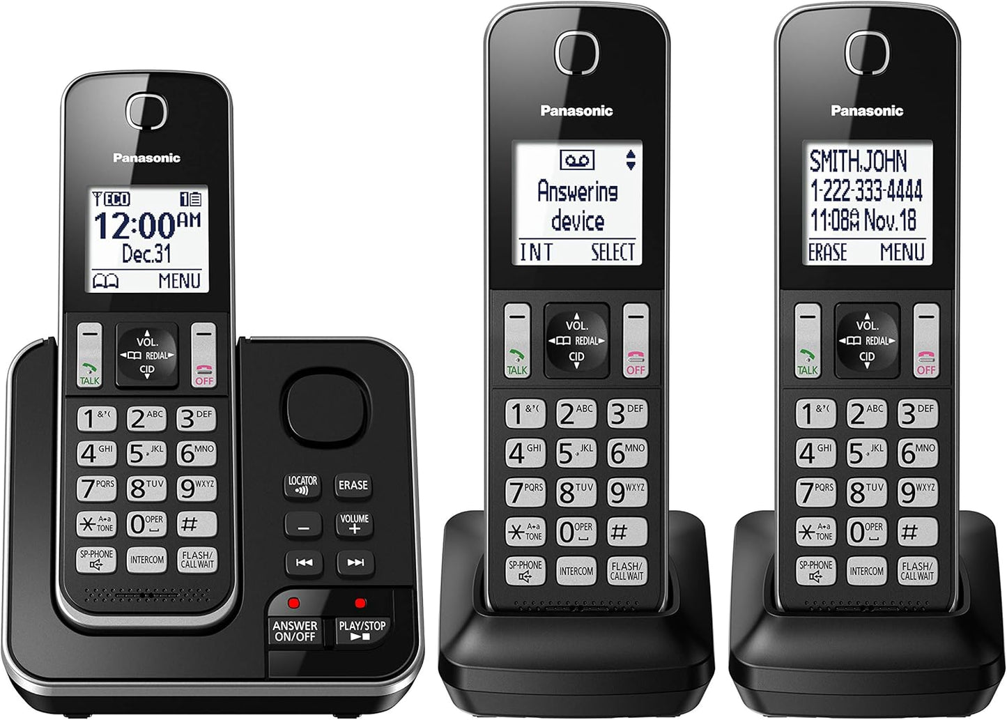 Répondeur numérique sans fil extensible Panasonic Dect 6.0, 3 combinés