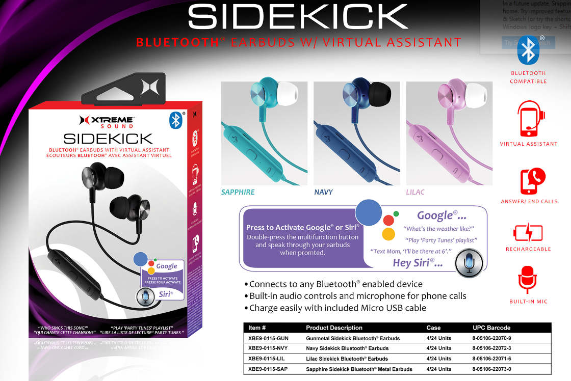 XBE9-0115-Sidekick BT Earbuds
