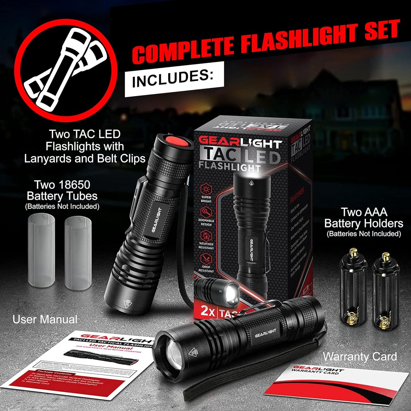GearLight LED Tactical Flashlights - Pack of 2 -geable Headlight (Copy)
