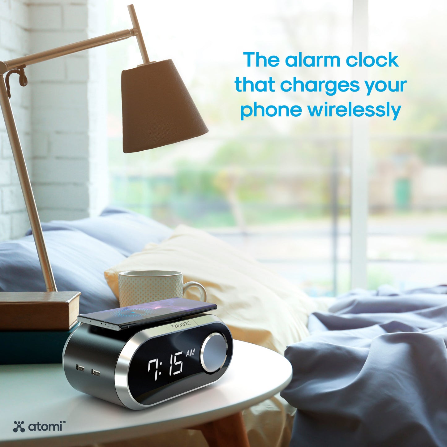 Réveil sans fil QI avec double chargeur USB intelligent