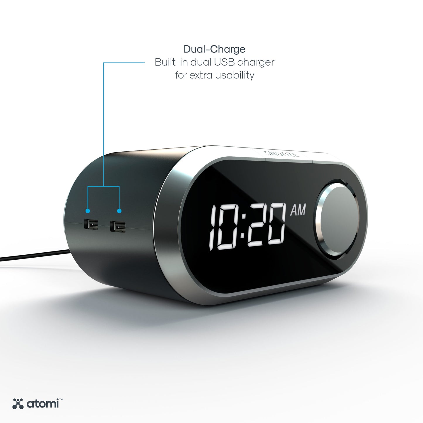 Réveil sans fil QI avec double chargeur USB intelligent