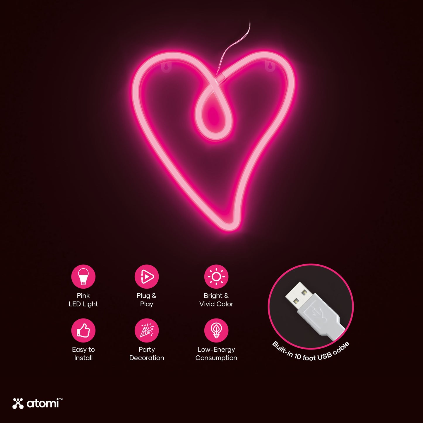Pink Retro Heart Neon Light
