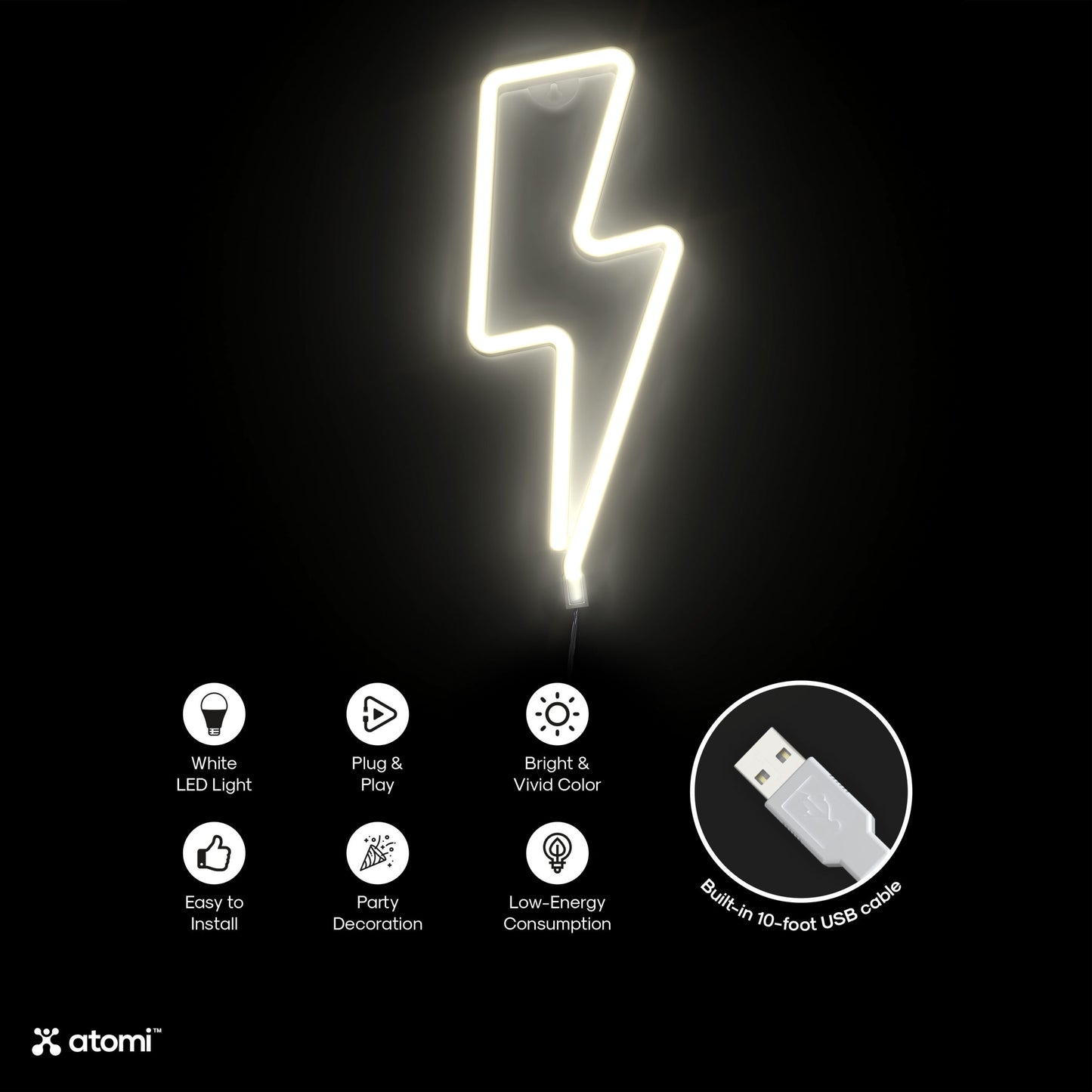 White Bolt Neon Light