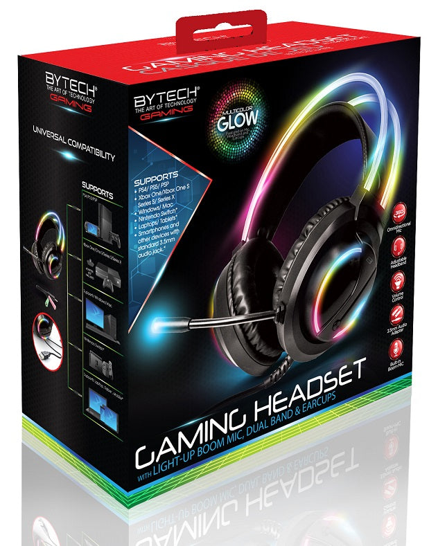 BY-GA-OH-107-BK BYTECH Casque de jeu avec rétroéclairage, deux bandes LED
