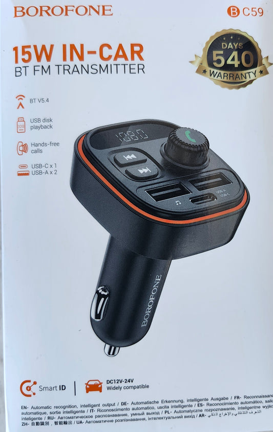 Hoco 15W Car Charger with Wireless FM Transmitter BC59