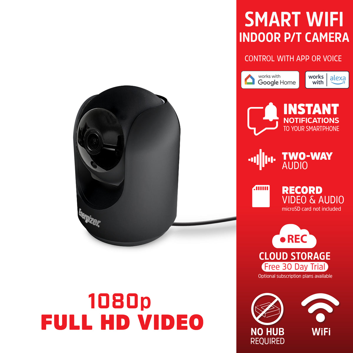 1080p Indoor Pan & Tilt Black Wired Camera, Motion Tracking, Two-Way Conversation