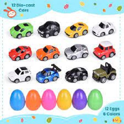 12 PCs Prefilled Easter Egg with Pull Back Cars Toys Inside,