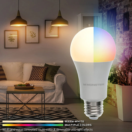 Monster Multi-Color and Warm-White Smart LED 60W LED Light Bulb E26 A19 MLB7-1051