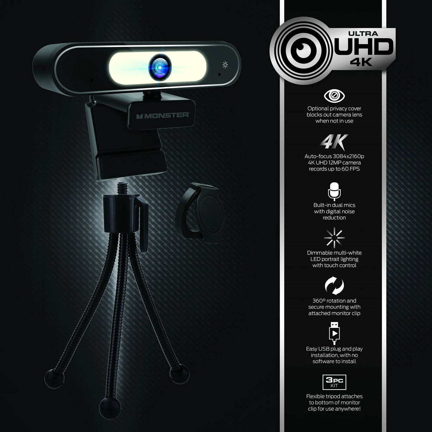 Monster Insight Focus Premium 4K UHD Teleconference Webcam