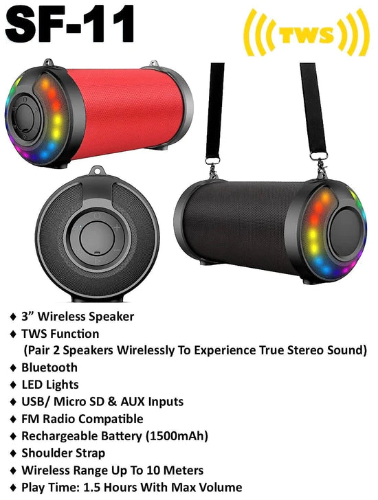 DIGITAL SUNFLASH SF-11 Portable Rechargeable Multimedia Bluetooth 3" Wireless Speaker with Built-in FM Radio
