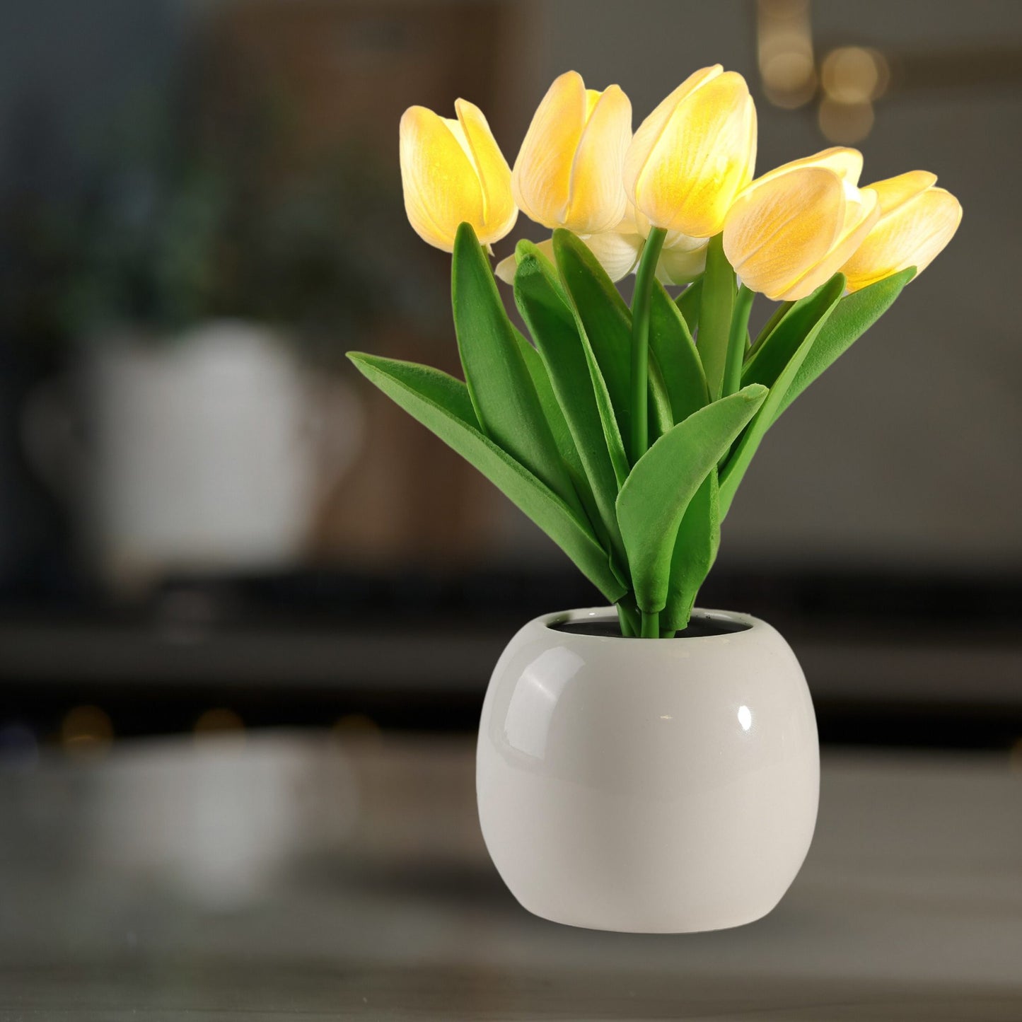 Lumi Plant 10" LED Artificial Tulip Arrangement with Ceramic Vase ULS1-1003 WHT