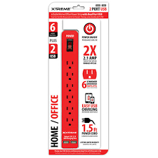 Xtreme Blue Six-Outlet & Dual USB Port Power Strip | Dual usb, Power strip, Usb