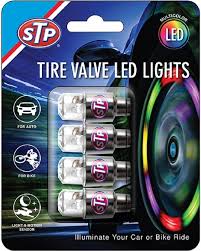 STP 4-Pack Multi-Color Universal LED Light Tire Valves Covers for Cars, All-Position Tires